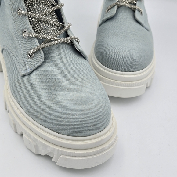 NWOT Cape Robbin Nunani Lace-up Rhinestone Combat Boots, Denim (Light Blue), 9 - Picture 4 of 16
